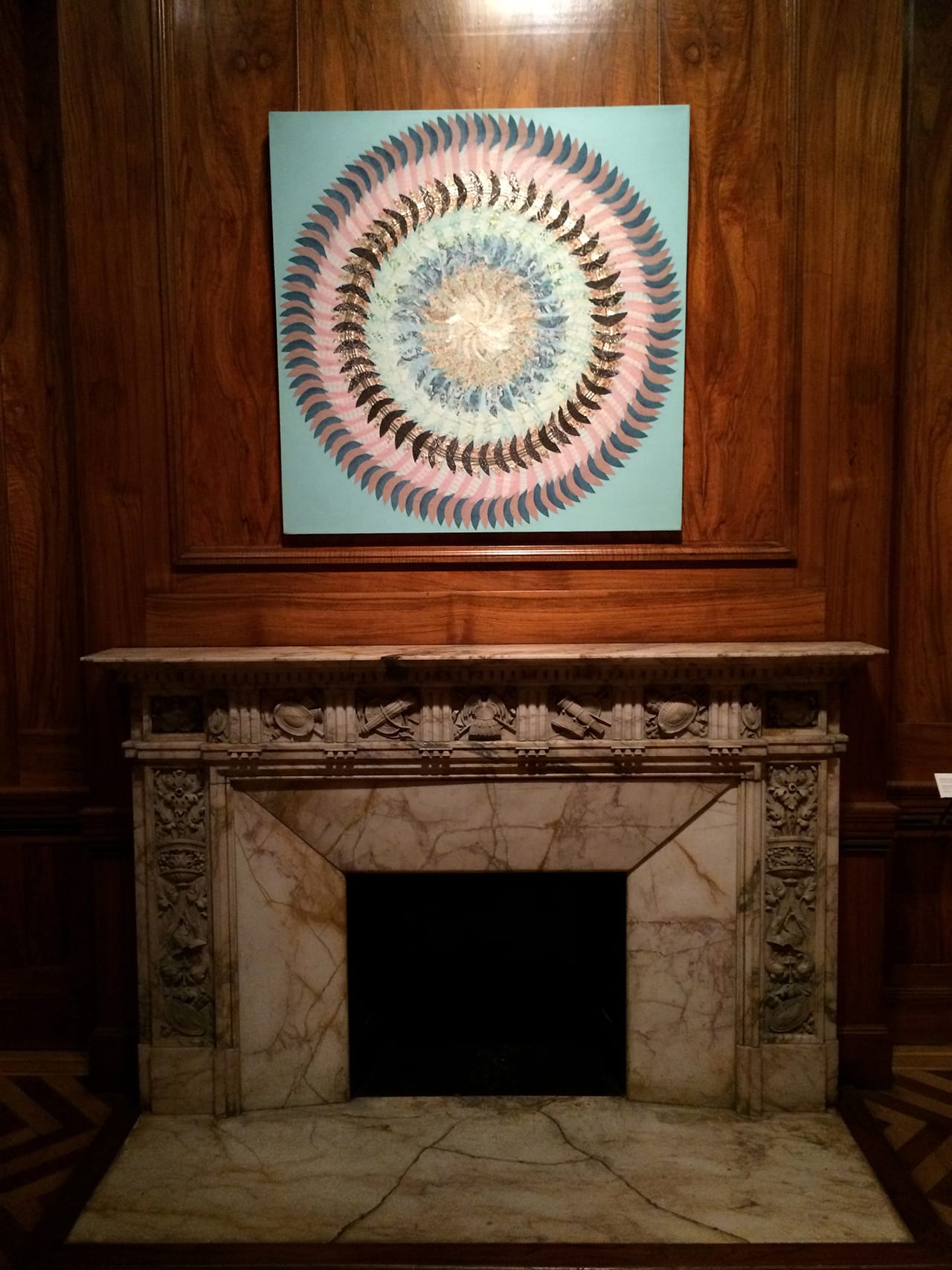 Miriam Schapiro's "Peridot Pinwheel" installed at the National Academy Museum (photo by the author for Hyperallergic) (click to enlarge)