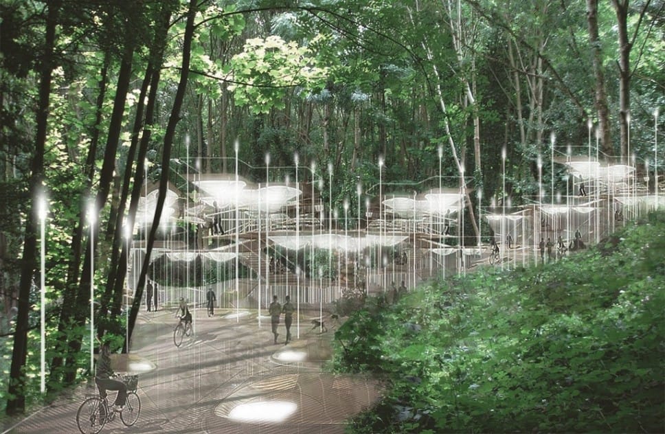 The "Sylvan Constellation" designed by the Death Lab at Columbia University's Graduate School of Architecture, Planning and Preservation, imagining a cemetery illuminated by the dead (courtesy Death Lab)