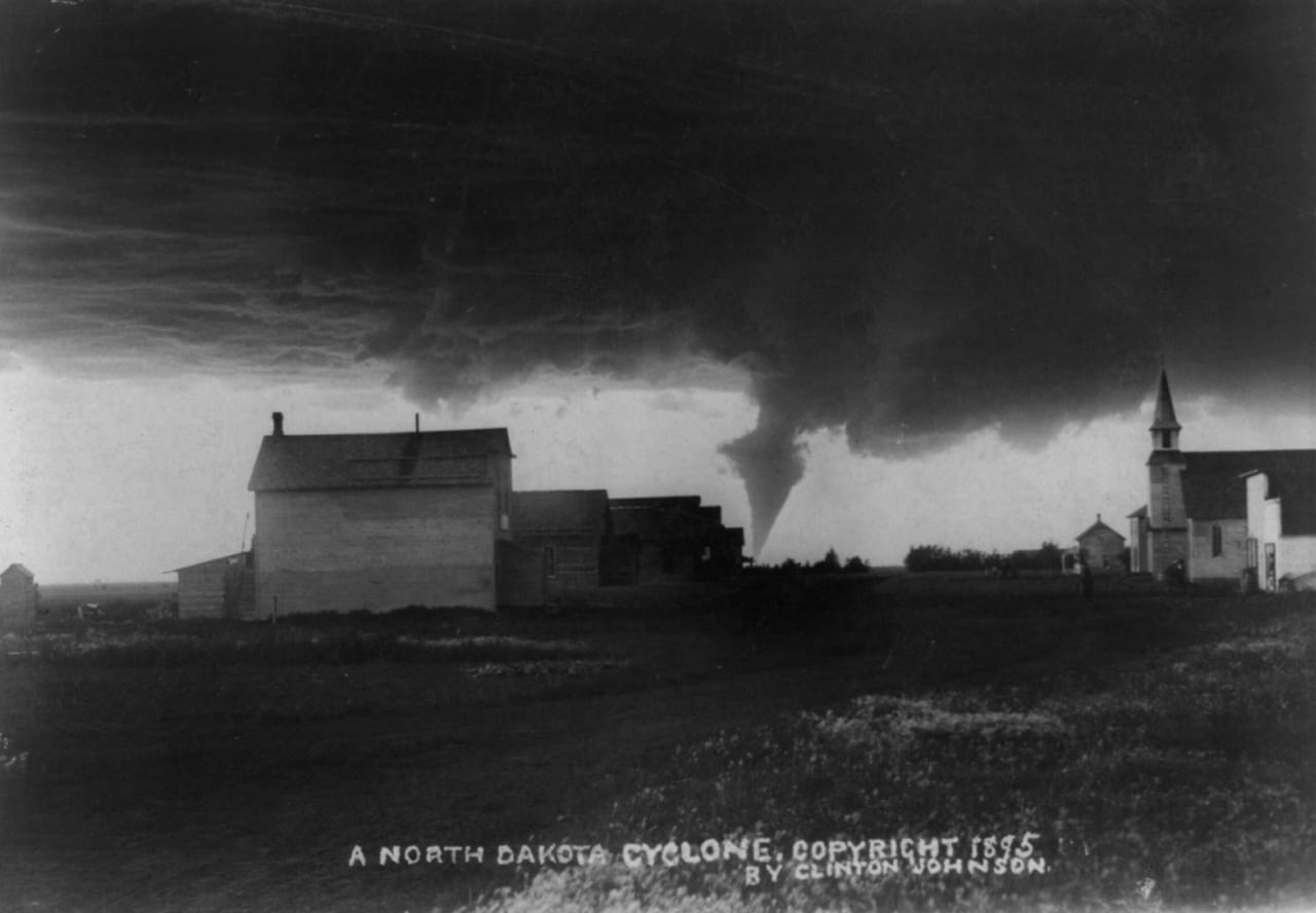 Photograph by Clinton Johnson of a tornado in North Dakota (1895) (via Library of Congress)