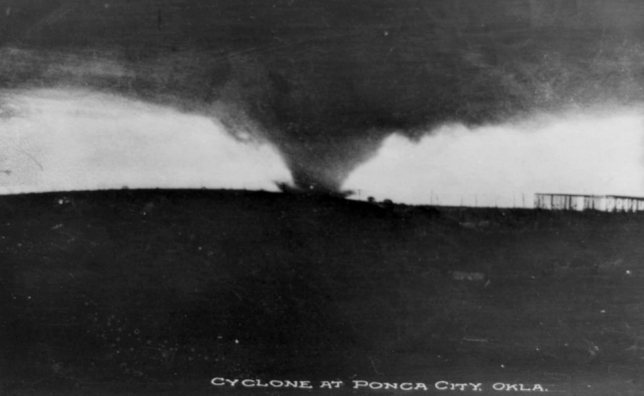 Photograph of a tornado in Ponca City, Oklahoma (1890-1920) (via Library of Congress)