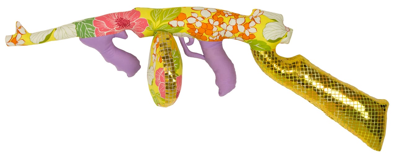 Natalie Baxter, "Tammy Gun" (2015), fabric and polyfill, 12 x 42 x 8 in