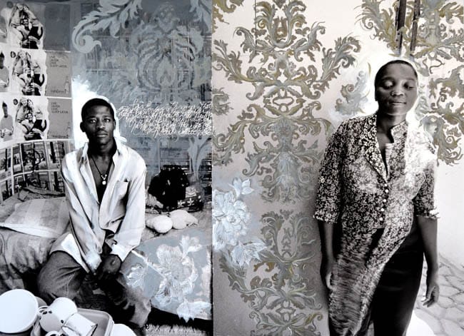 Zwelethu Mthethwa and Louis Jansen van Vuuren, "Tenderness" (2013), mixed media on cotton paper, 83.5 x 63 cm (image courtesy of Brundyn+)