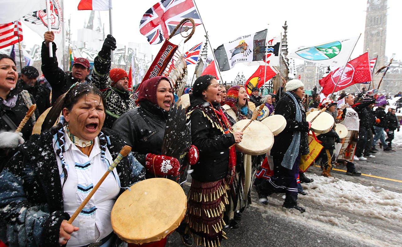 #IdleNoMore protest on Parliament Hill, Ottawa, 2012 (Photo by Andre Forget, QMI Agency, reproduced with permission from publisher)