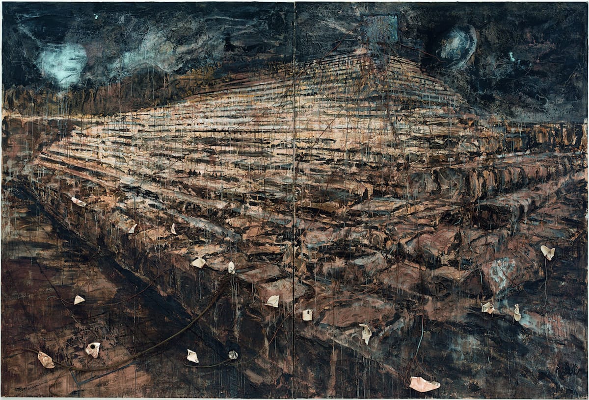 Anselm Kiefer, "Osiris und Isis" (“Osiris and Isis,” 1985–87), oil, acrylic, emulsion, clay, porcelain, lead, copper wire, and printed circuit on canvas (San Francisco Museum of Modern Art, purchase through a gift of Jean Stein by exchange the Mrs. Paul L. Wattis Fund and the Doris and Donald Fisher Fund, © Anselm Kiefer, photo by Ben Blackwell)