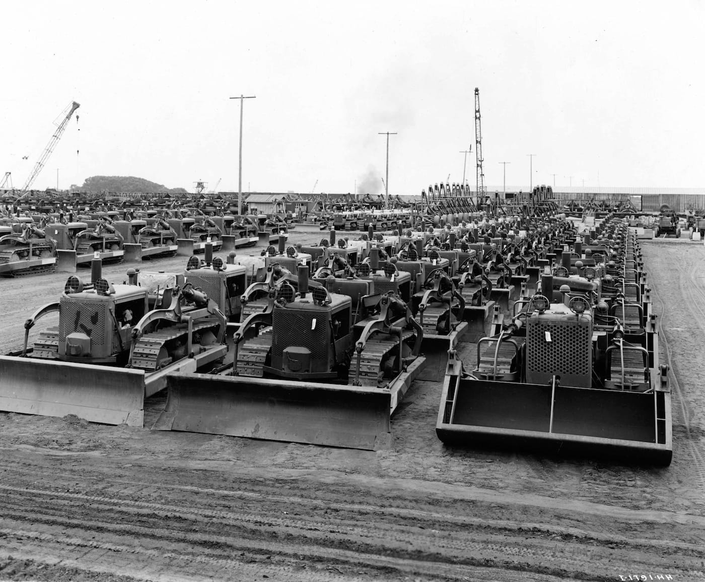International Harvester bulldozers lined up for war (courtesy Yale University Press)