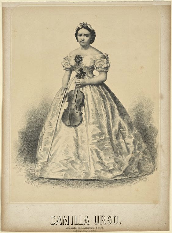 Camilla Urso in an illustration (via Music Division, the New York Public Library)