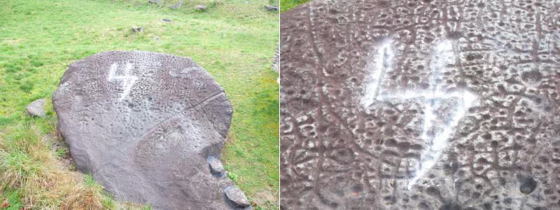 Vandalism to Judaculla Rock in North Carolina (images courtesy the Jackson County Sheriff's Office)
