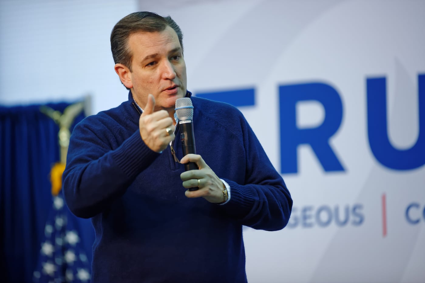 Ted Cruz speaking at New England College on February 3, 2016 (photo by Michael Vadon, via Wikimedia Commons)