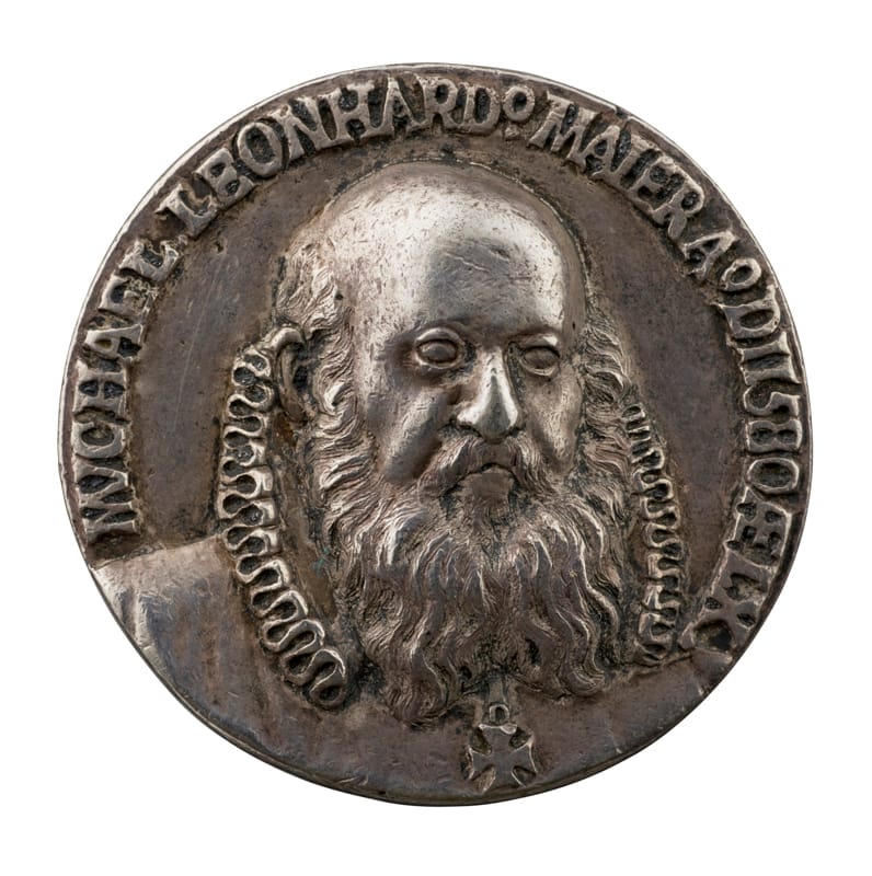 Baldwin Drentwett, "Michael Leonhard Maier" (1580), silver, 41.6 mm (photo by Michael Bodycomb, courtesy Stephen K. and Janie Woo Scher Collection)