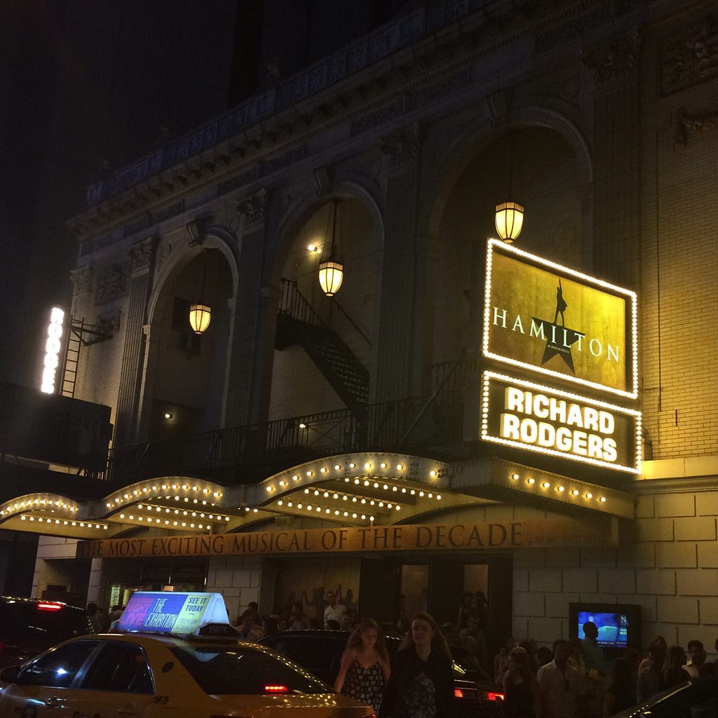 'Hamilton' on Broadway (photo by the author for Hyperallergic)