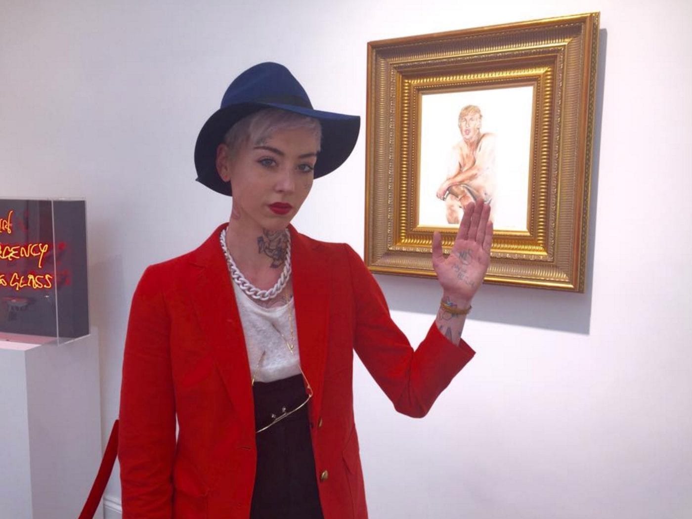 Illma Gore with her Trump portrait at Maddox Gallery (all photos courtesy the artist)