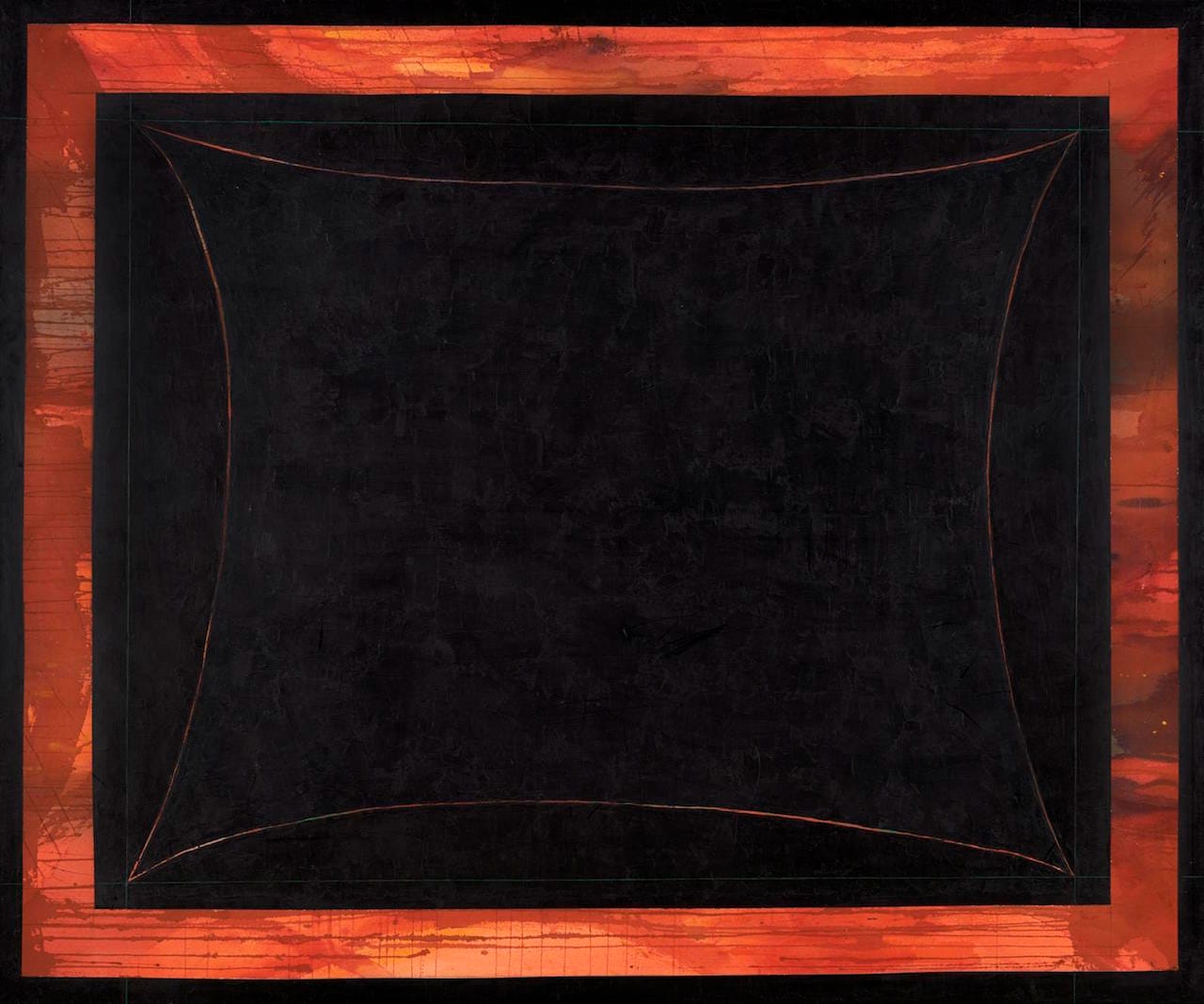 Kay WalkingStick, "For John Ridge" (1975), acrylic, ink, and wax on canvas, 60 x 72 in (Gilcrease Museum, Tulsa, Oklahoma; photo by John Pitkin)