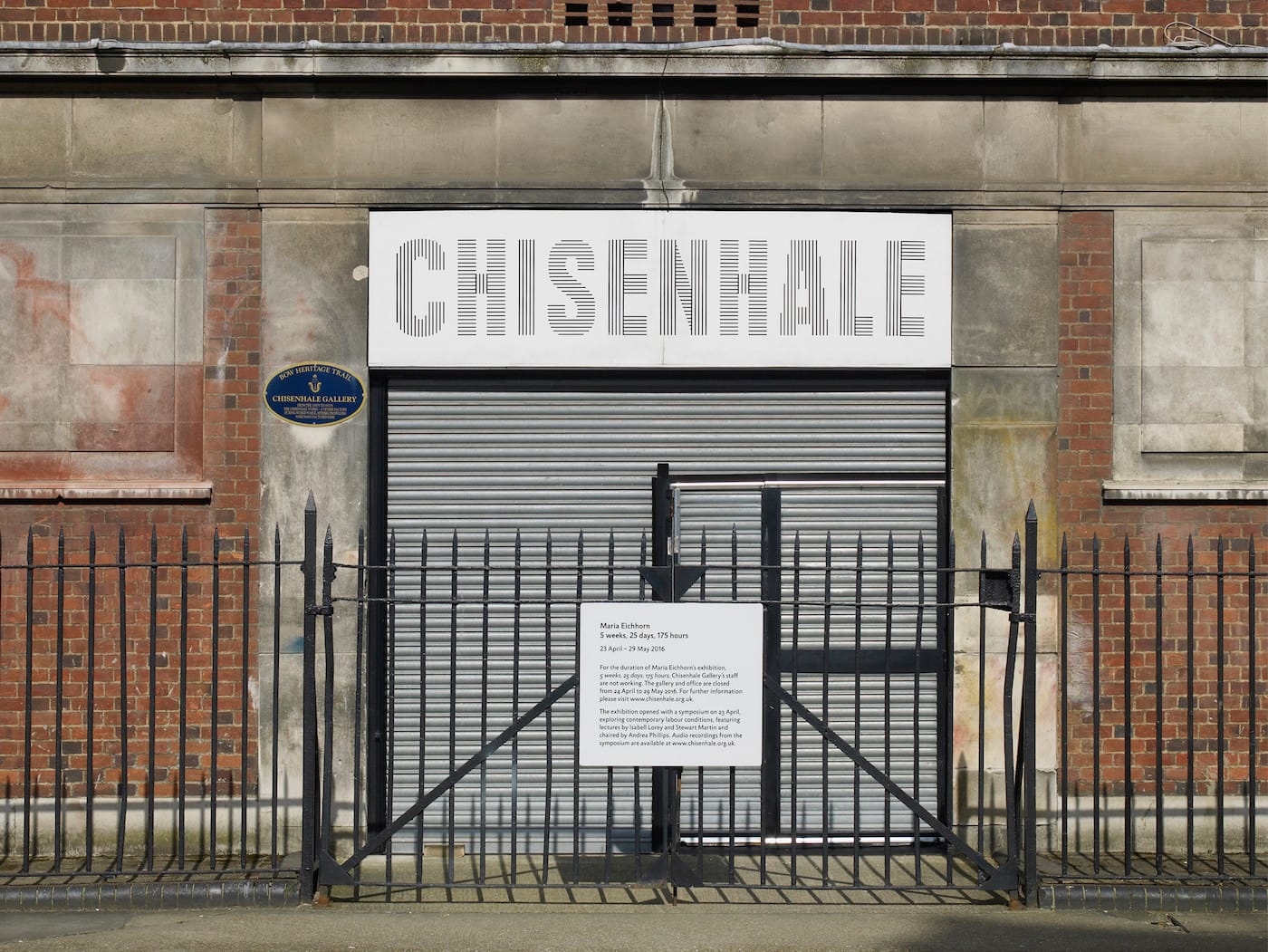 Maria Eichhorn, installation view of '5 weeks, 25 days, 175 hours' (2016) at Chisenhale Gallery, commissioned by Chisenhale Gallery (all photos by Andy Keate, courtesy the artist)