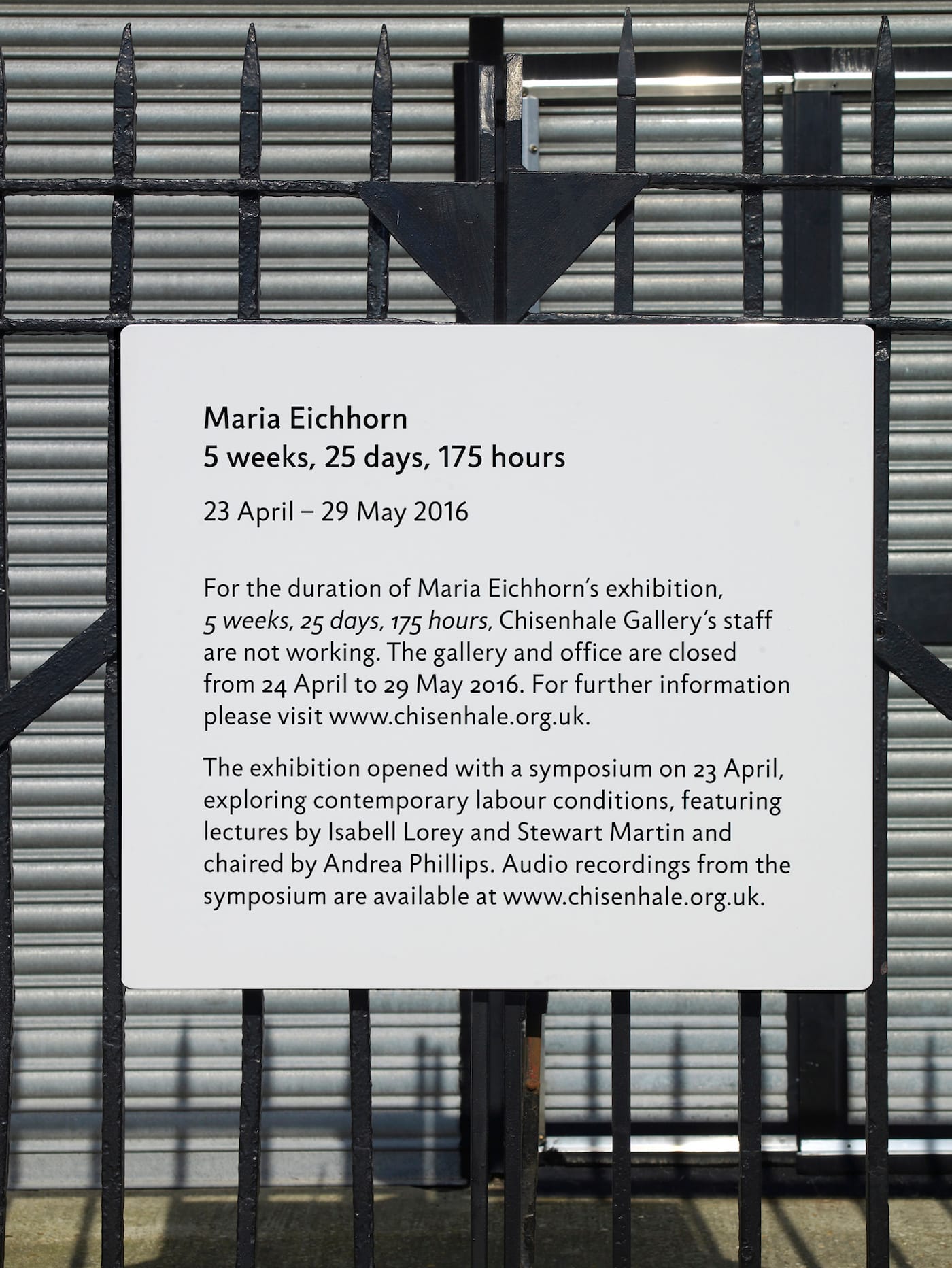 Maria Eichhorn, installation view of '5 weeks, 25 days, 175 hours' (2016) (click to enlarge)