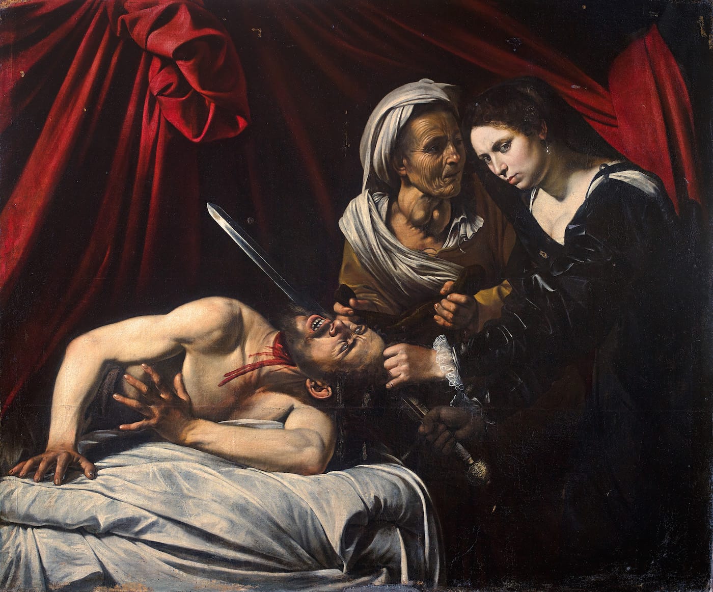A work some have attributed to Michelangelo Merisi, aka Caravaggio, "Judith beheading Holofernes" (ca 1604–05), 144 x 173 cm