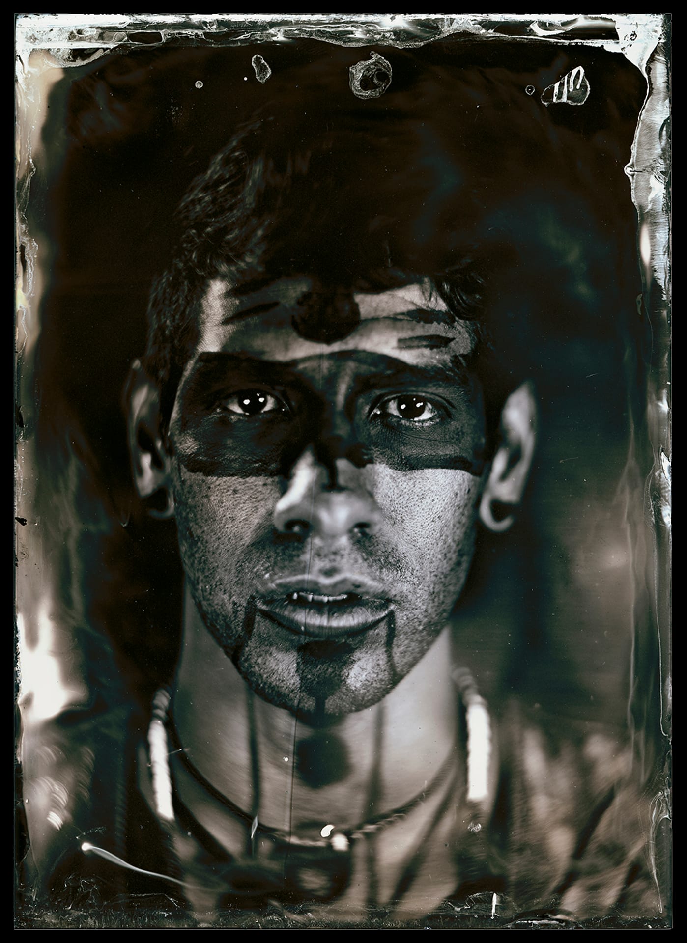 Will Wilson, “Eric Garcia Lopez, Citizen of Tarasco First Nation, Dancer, Dancing Earth, Indigenous Contemporary Dance Creations” (2012), from the series ‘Critical Indigenous Photographic Exchange,’ archival pigment print from wet plate collodion scan (image courtesy of the artist)