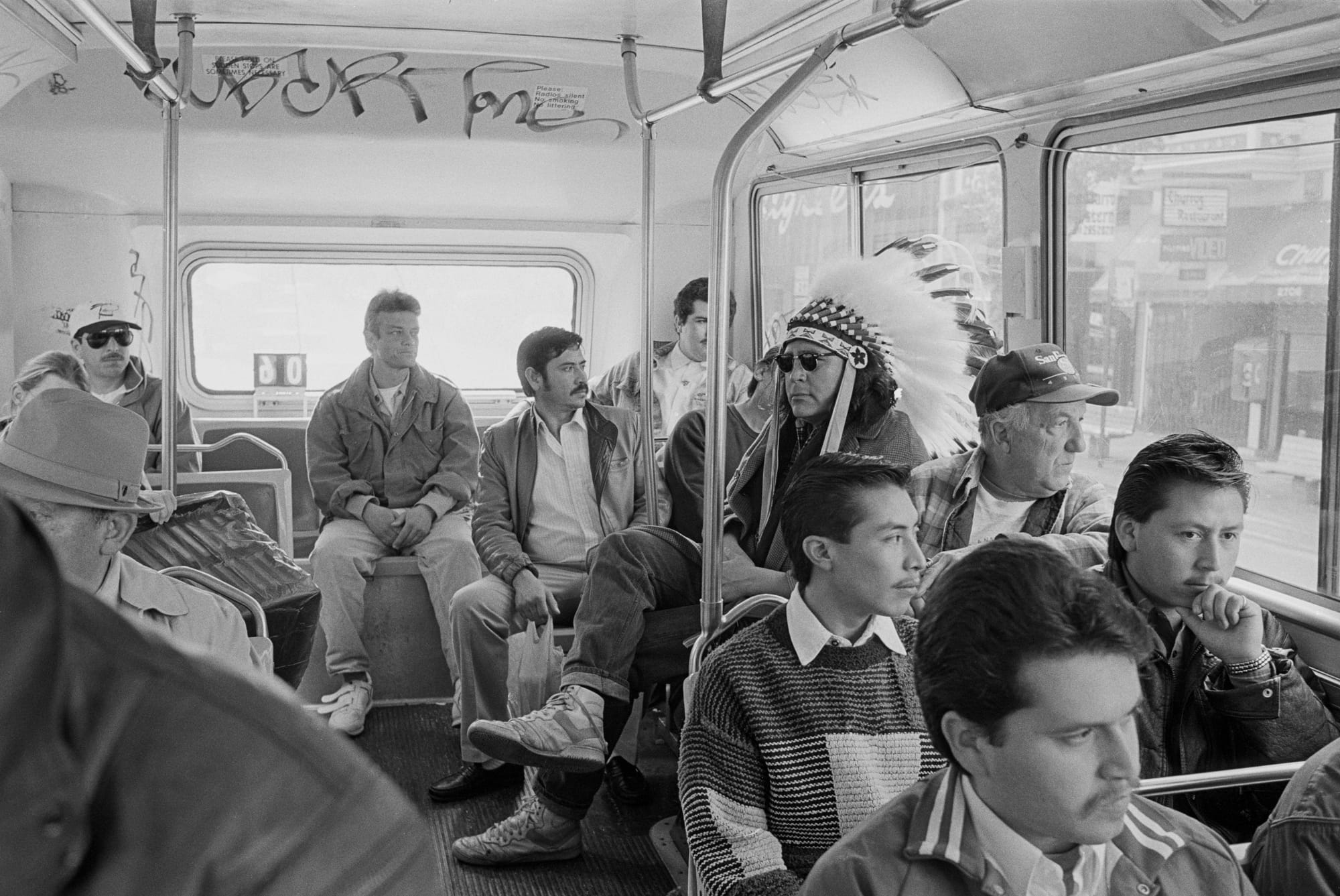 Zig Jackson, “Indian on Mission Bus” (1994), from the series ‘Indian Man in San Francisco,’ pigment print (image courtesy of the artist and Andrew Smith Gallery)