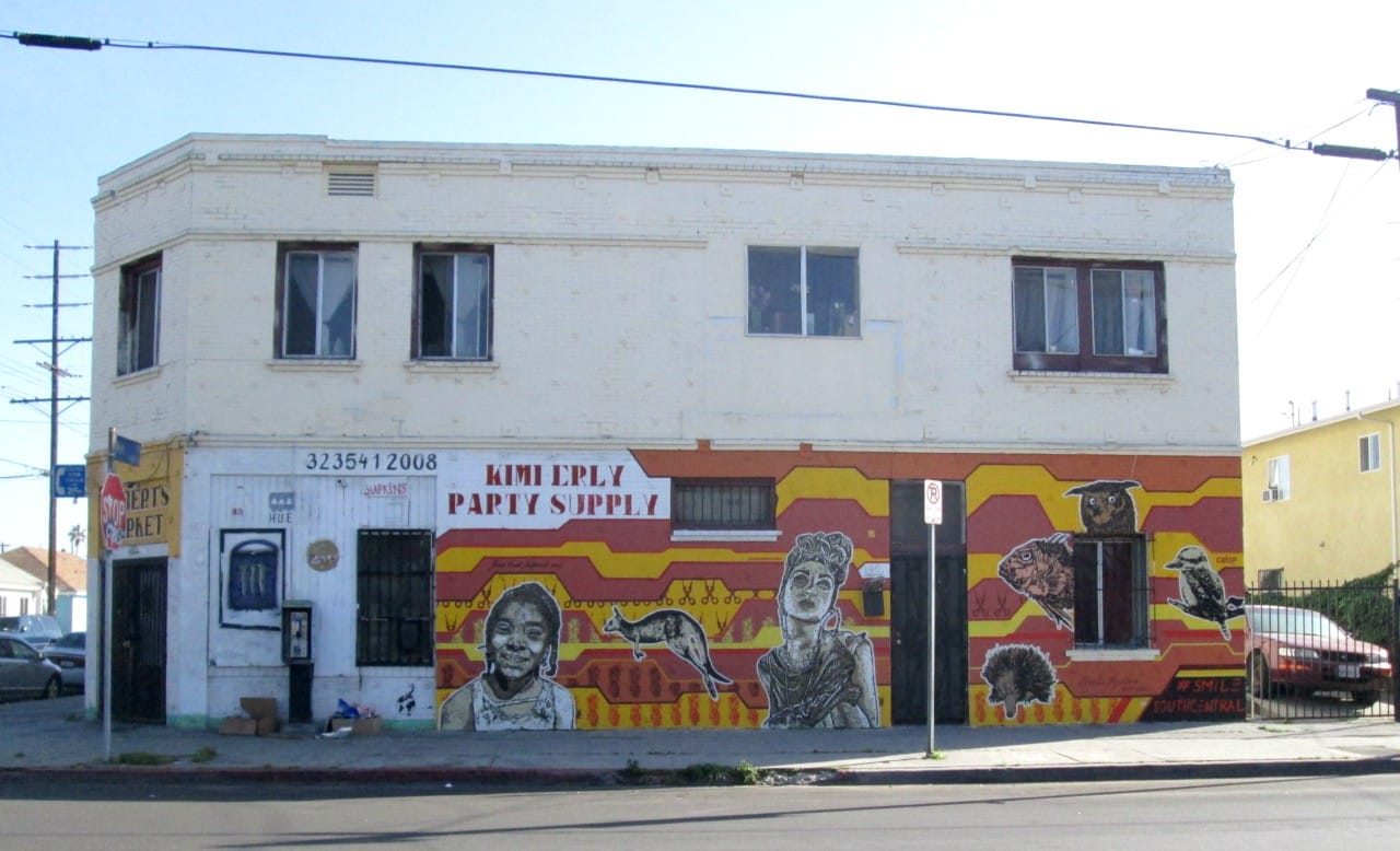 Crisp and DjLu's mural for #SmileSouthCentral (all photos by the author for Hyperallerigic unless otherwise noted) (click to enlarge)