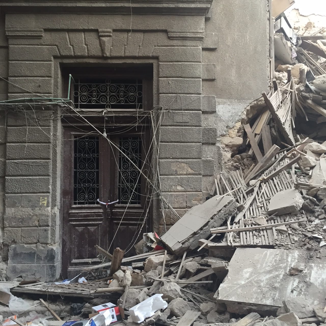 The entrance to Townhouse Gallery's building following last week's partial façade collapse (all photos by the author for Hyperallergic)