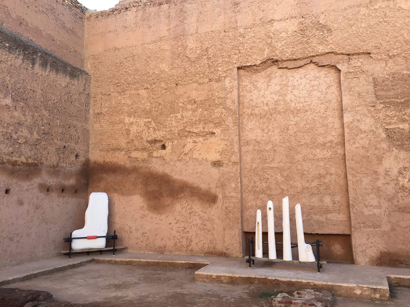 Sculptures by Jumana Manna riff off the forms in El Badii Palace, where they are installed.