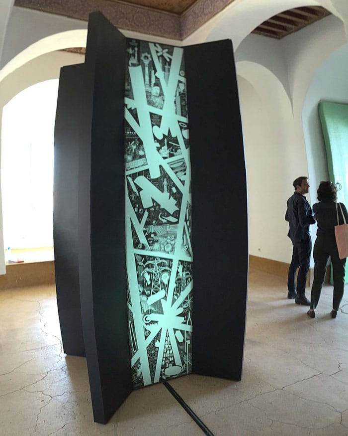 Khaled Malas's windmill project in Syria was represented by this monolith in Marrakech.