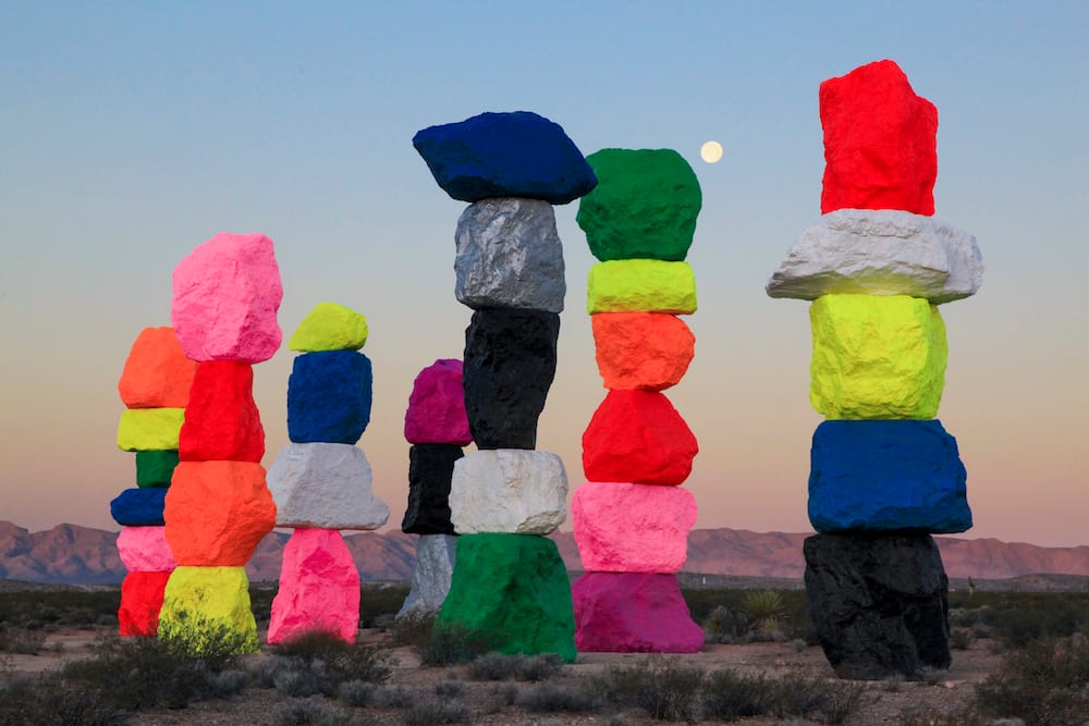 A site specific work by Swiss artist Ugo Rondinone. Titled “Seven Magic Mountains,” it was produced by Art Production Fund, New York, and the Nevada Museum of Art in Reno. The monumental land art will be on view for two years beginning in May of 2016. (via Colossal) 