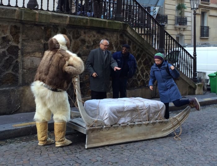 The Inuit sled on the streets of Paris (courtesy the filmmakers)