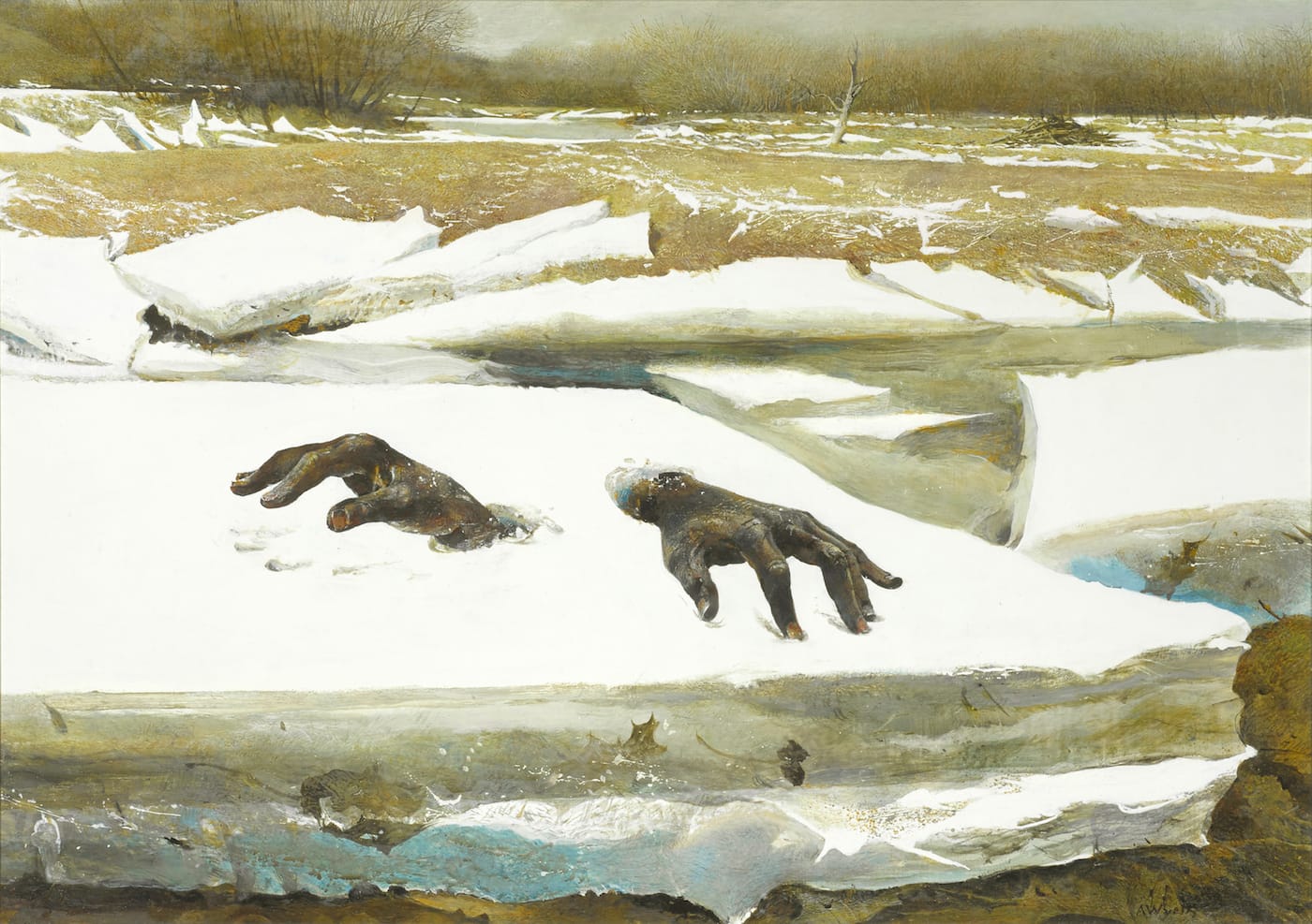 Andrew Wyeth, "Breakup" (1994), tempera on panel, 20 x 28 inches (courtesy Bonhams)