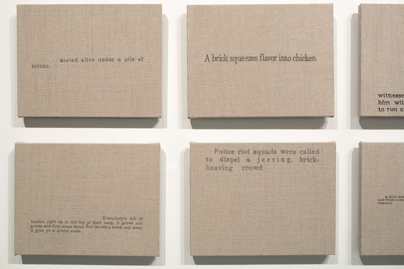 Anthony Marcellini, "Catalysts, Detroit Free Press 1900–2013" (detail view) (2015–16), shale mixed with acrylic matte medium on linen