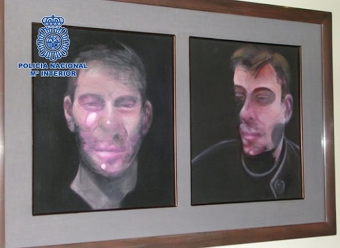 Two of the Francis Bacon paintings stolen last year from a home in Madrid (photo courtesy Policía Nacional)