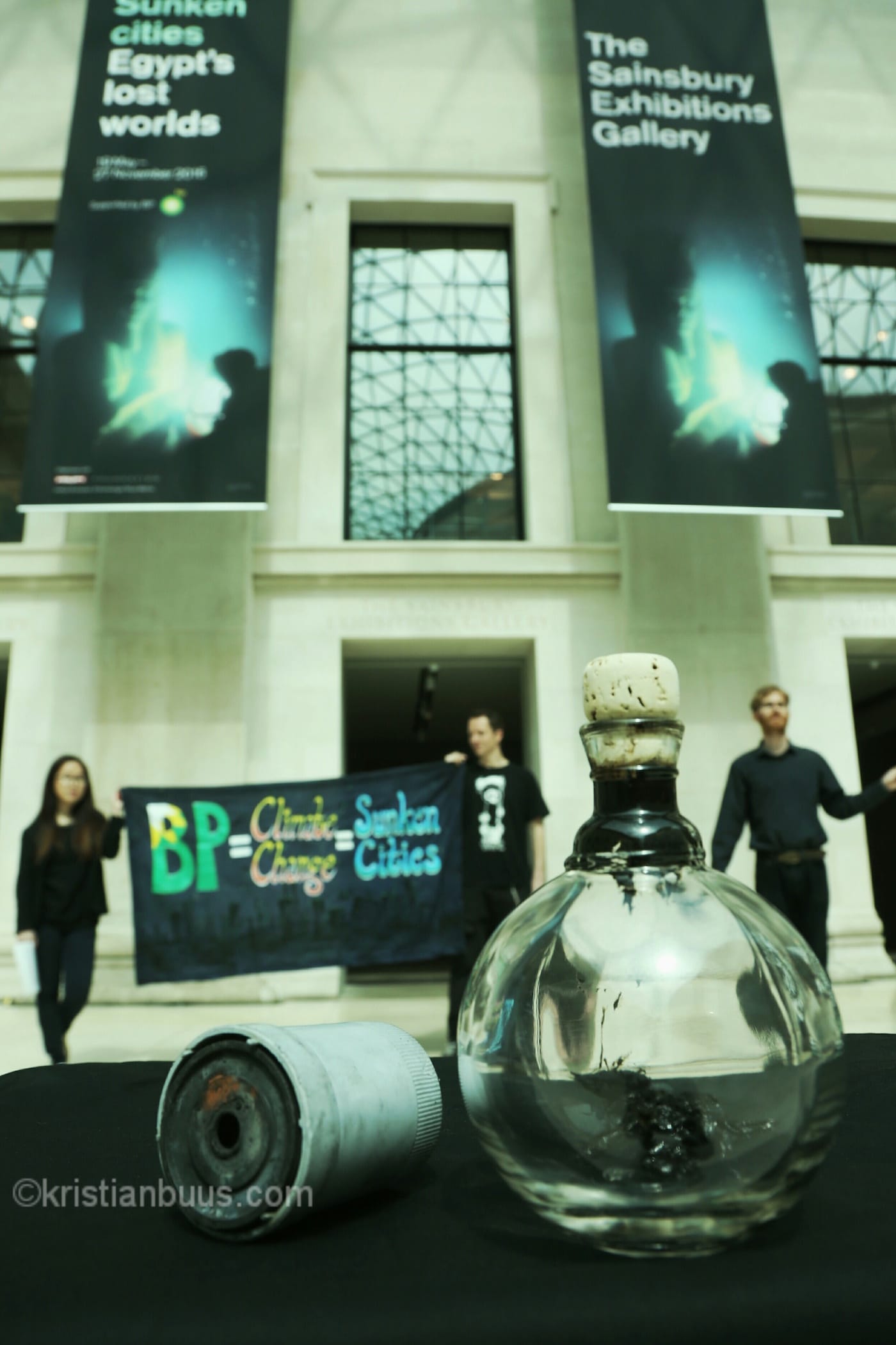 Disobedient artwork at BP Sunken Cities launch. Photo by Kristian Buus. g