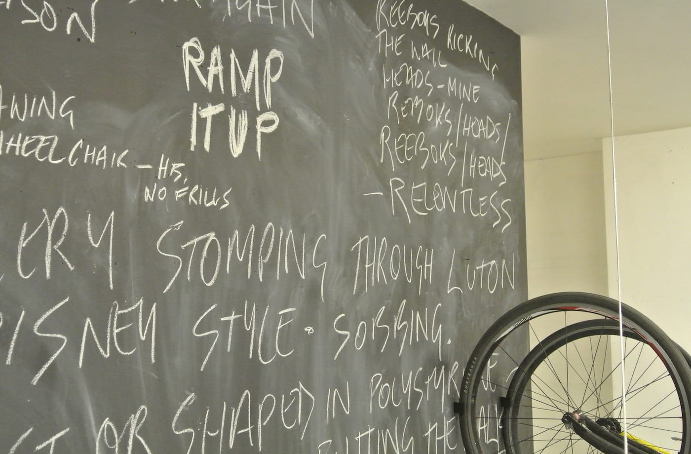 The blackboard in Dominic from Luton's studio