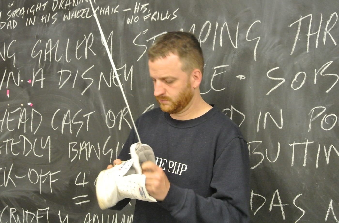 Dominic from Luton in his studio (all photos by the author for Hyperallergic)