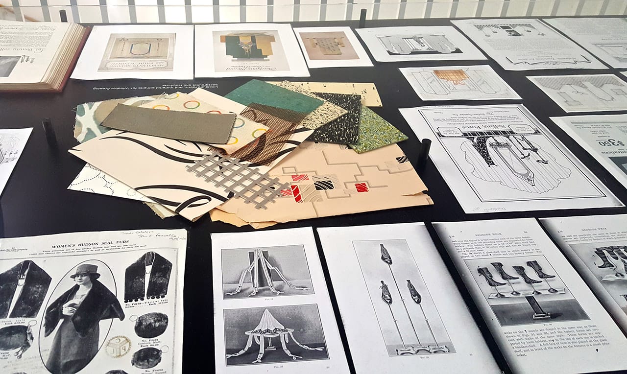 A display showcasing some of Simpson's research materials (click to enlarge)