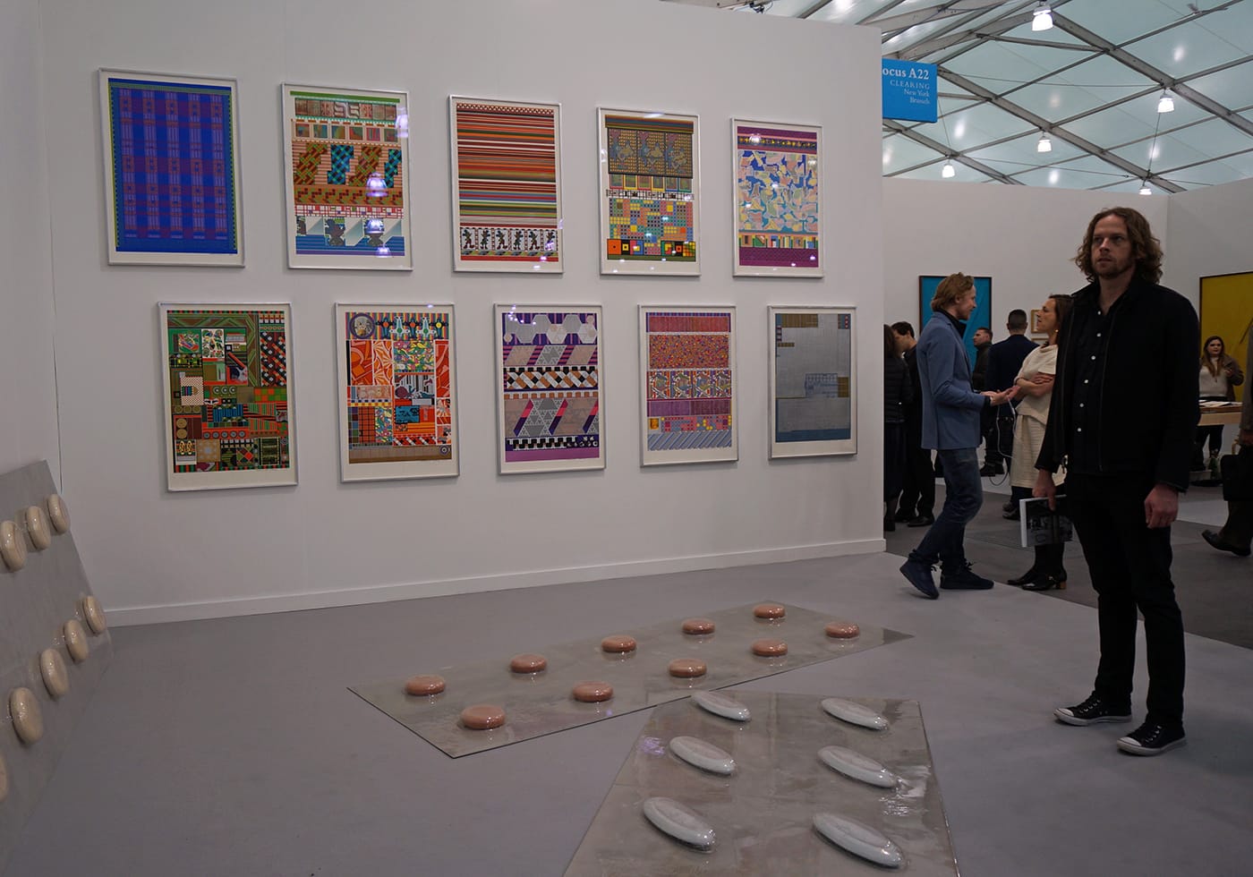 C L E A R I N G's booth, with prints by Eduardo Paolozzi and sculptures by Marine Pinksy (click to enlarge)