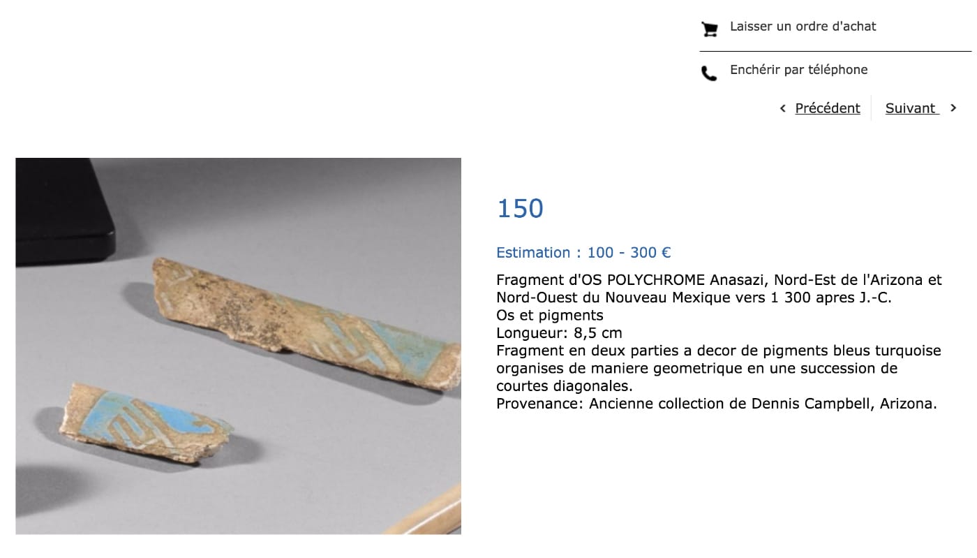 Anasazi bone fragments in the May 30 EVE auction (screenshot by the author via auctioneve.com)