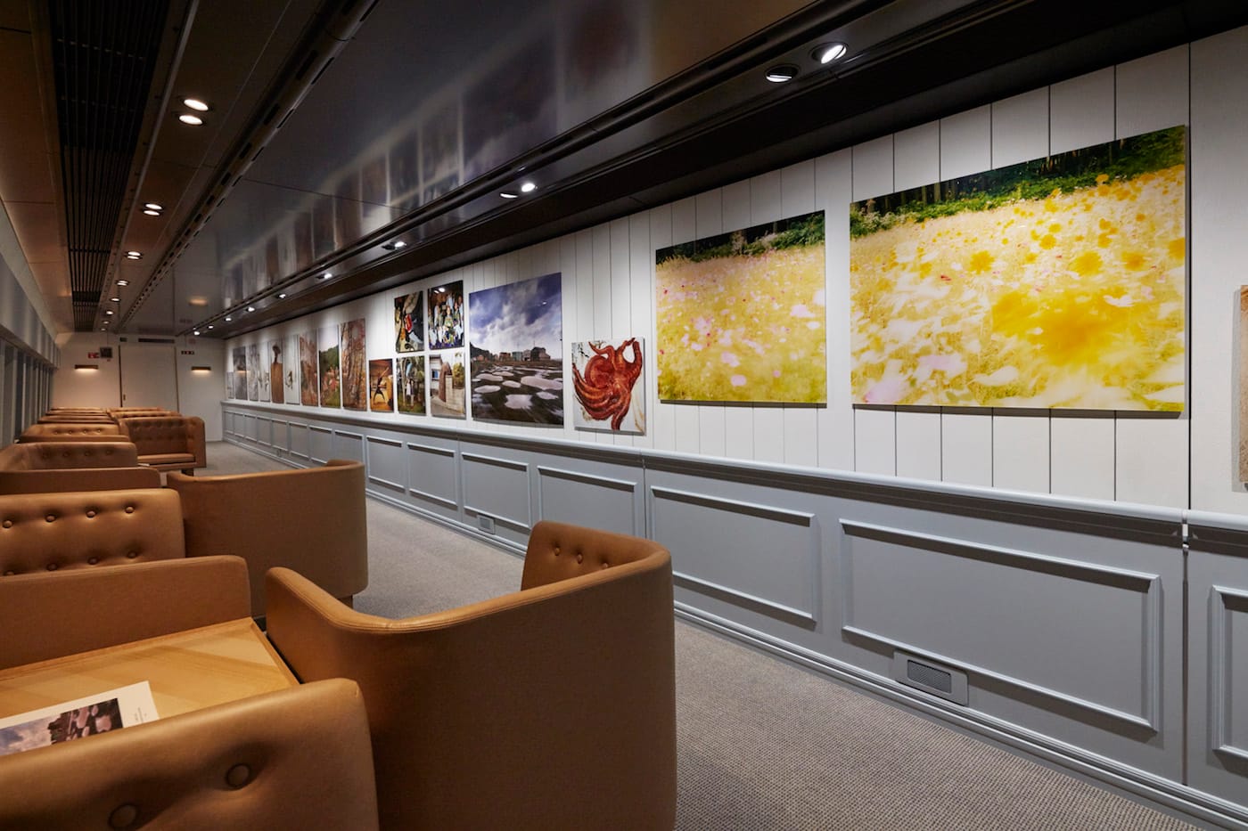 Works by Naoki Ishikawa aboard the Genbi Shinkansen (photo by Anson Smartto, courtesy Genbi Shinkansen)