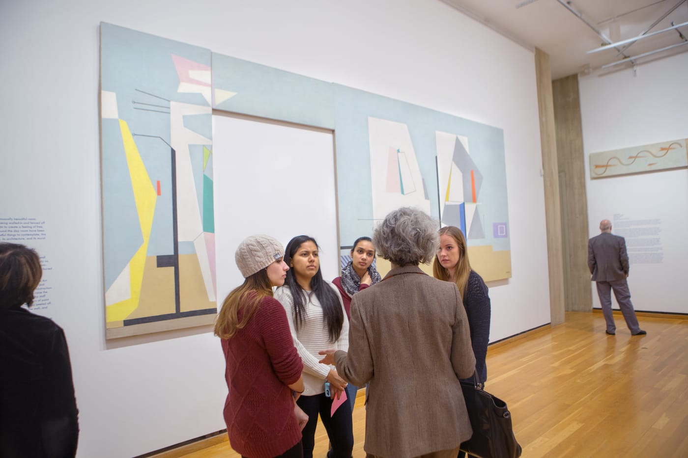 Installation view of Ilya Bolotowsky’s "Abstraction" at the Johnson Museum in 'Revealed: WPA Murals from Roosevelt Island' (photo by Robert Barker, Cornell University)