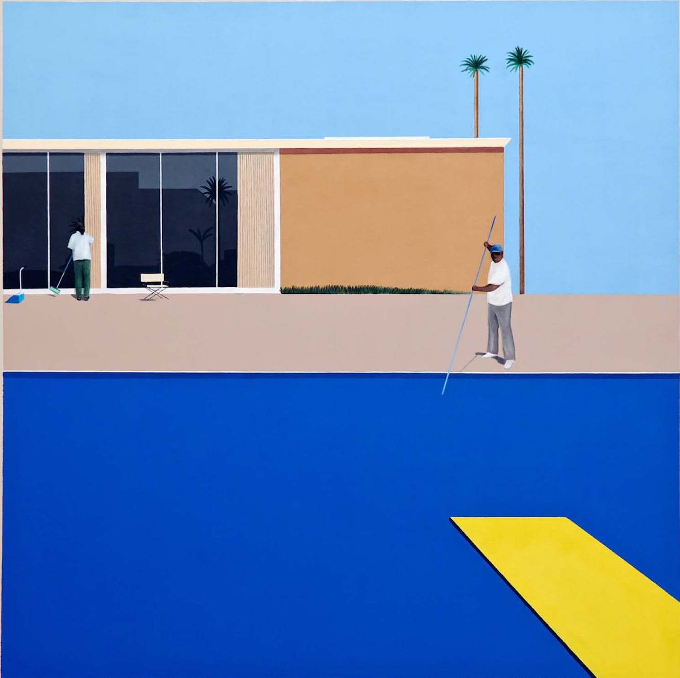 Ramiro Gomez , "No Splash (after David Hockney’s A Bigger Splash, 1967)" (2013), Acrylic on canvas, 96 x 96 inches (via hammer.ucla.edu)