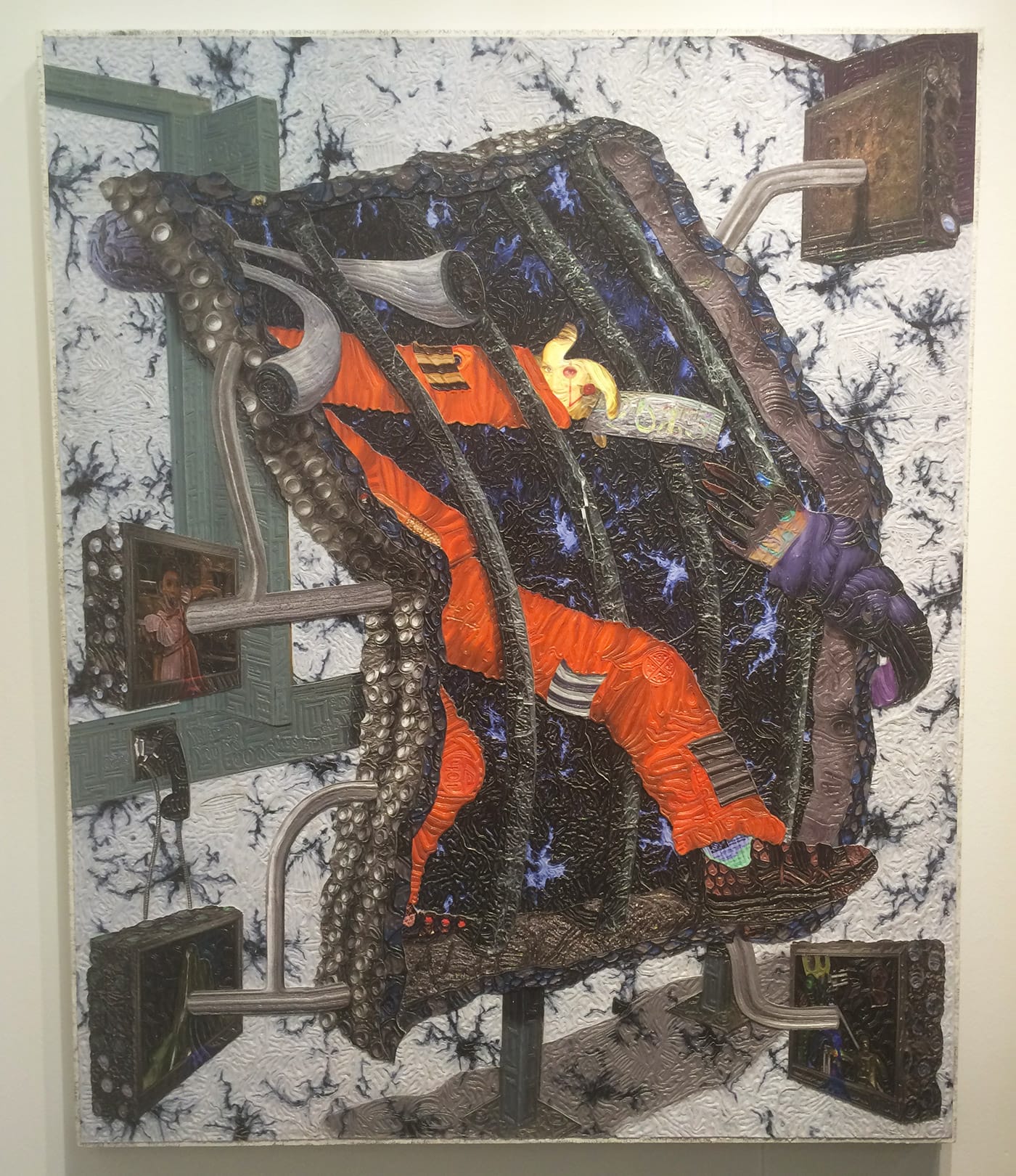 In the Boyfriends booth, Jacques Louis Vidal's "In n Out (your get out of jail free card)" (2016), 49 x 37 in