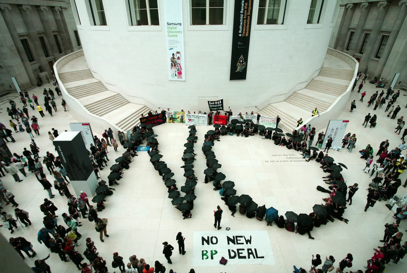 Performers from the Art Not Oil coalition call for an end to BP sponsorship at the British Museum last September (photo by Anna Branthwaite, all courtesy Art Not Oil)