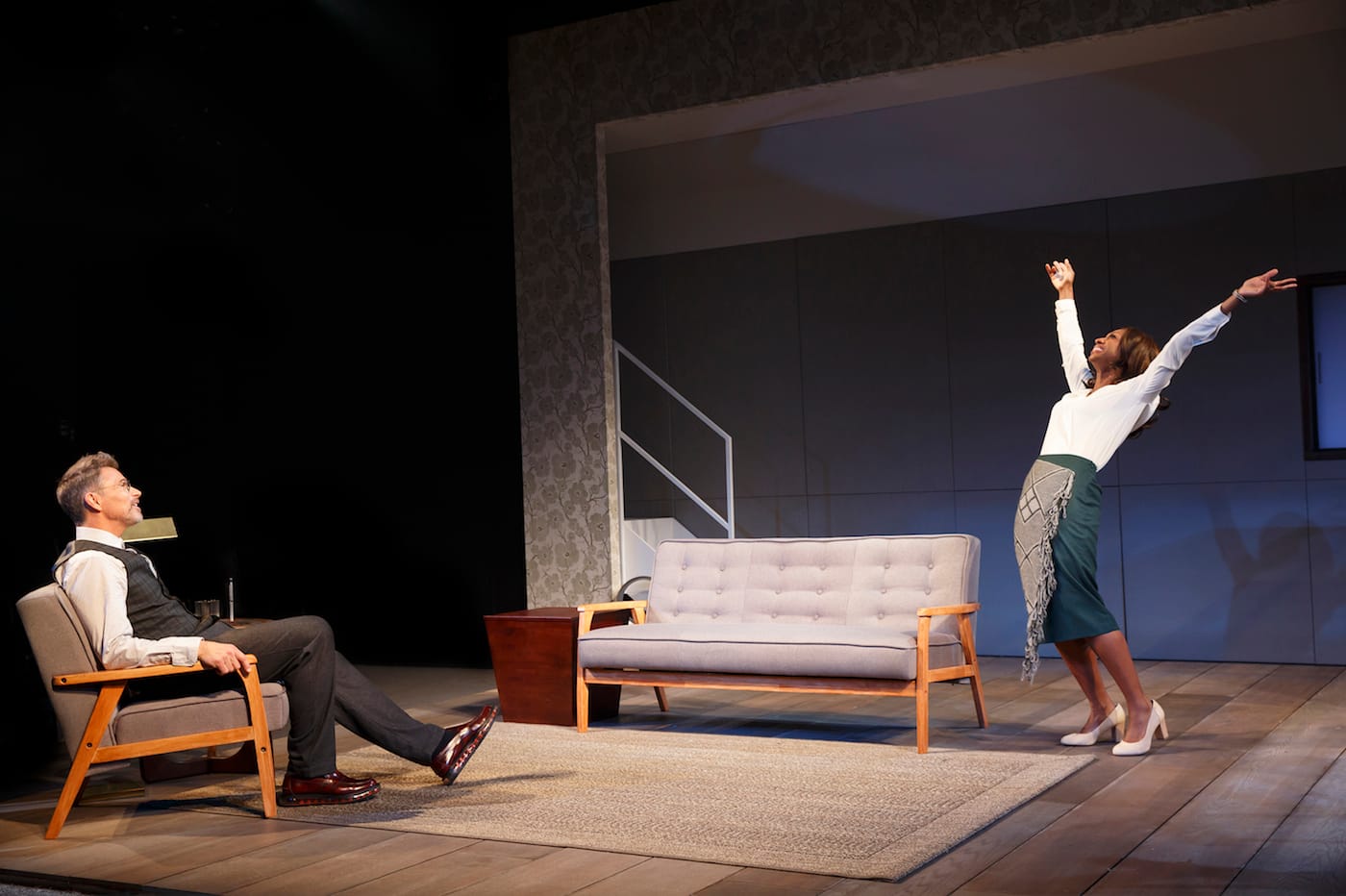 Tim Daly and Rachael Holmes in Manhattan Theatre Club's 'The Ruins of Civilization' (photo © Joan Marcus, 2016; courtesy Manhattan Theatre Club)