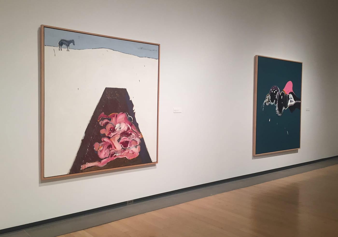 Installation view, 'Super Indian: Fritz Scholder' at the Phoenix Art Museum, with "Massacre in America: Wounded Knee" (1972) in foreground left (click to enlarge)