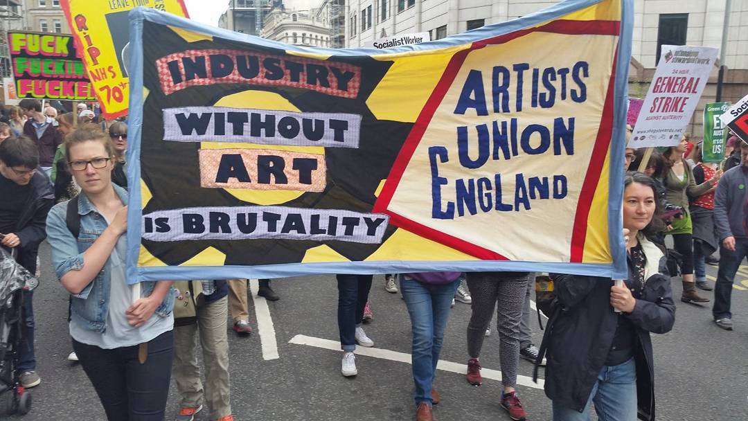 Artists' Union England during a march in February (photo via @hayleyhareart/Instagram)