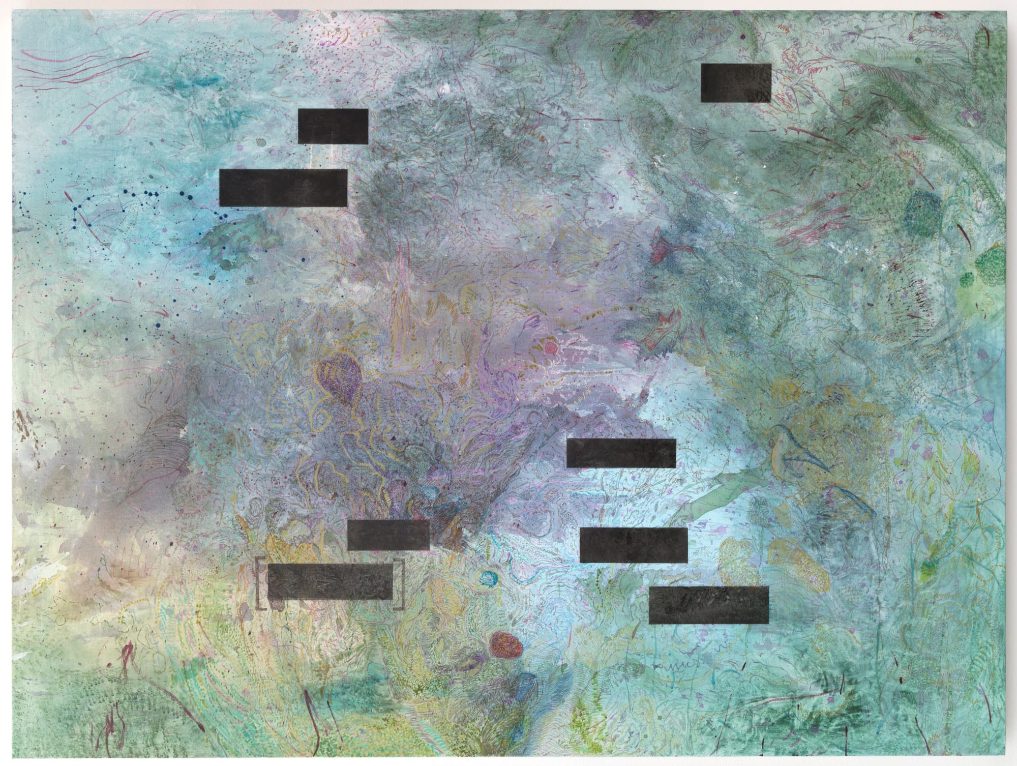 Bahar Behbahani, "Garden of the Envy of Paradise" (2015–16), mixed media on canvas, 54 x 72 in