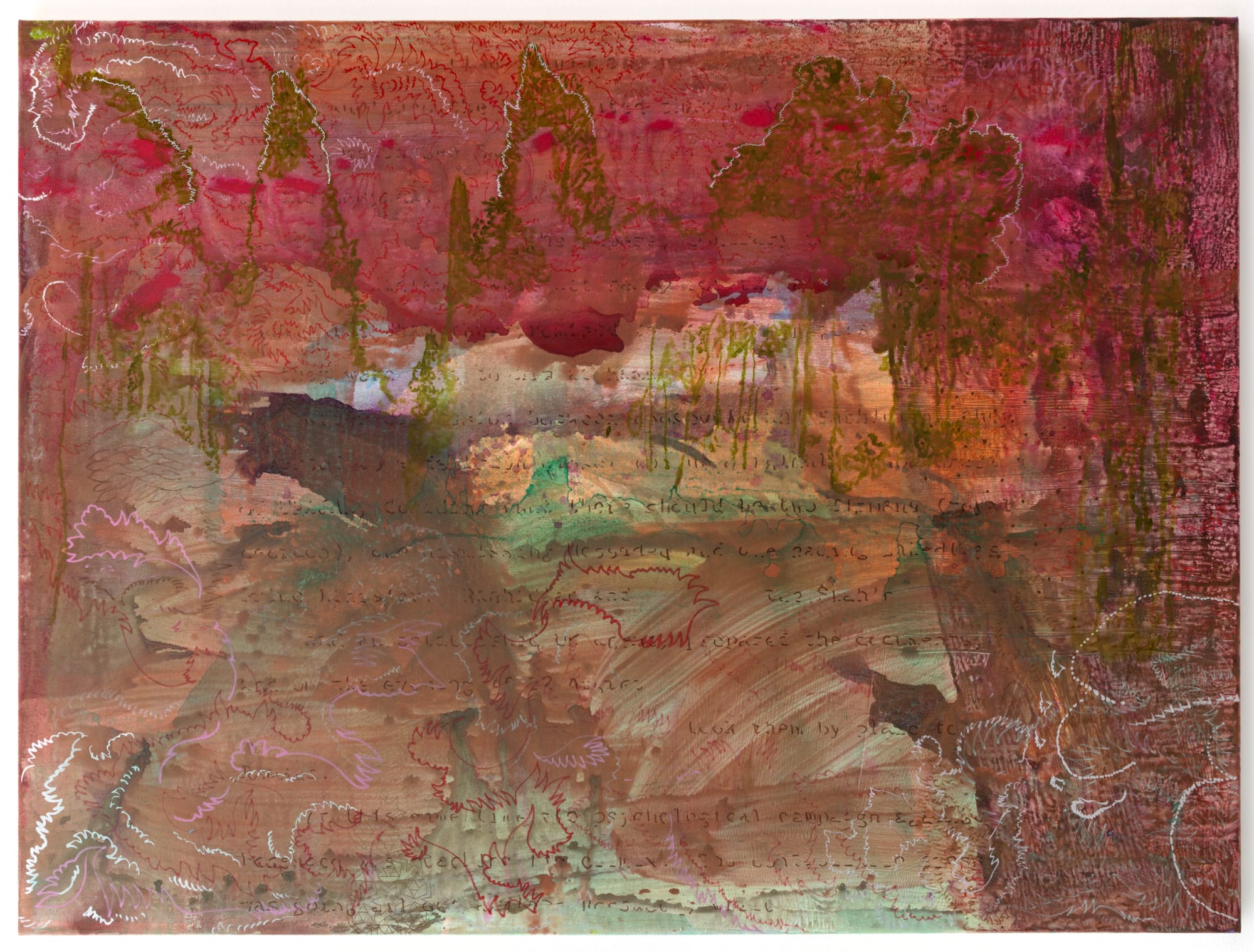 Bahar Behbahani, "Report to London" (2015–16), mixed media on canvas, 54 x 72 in