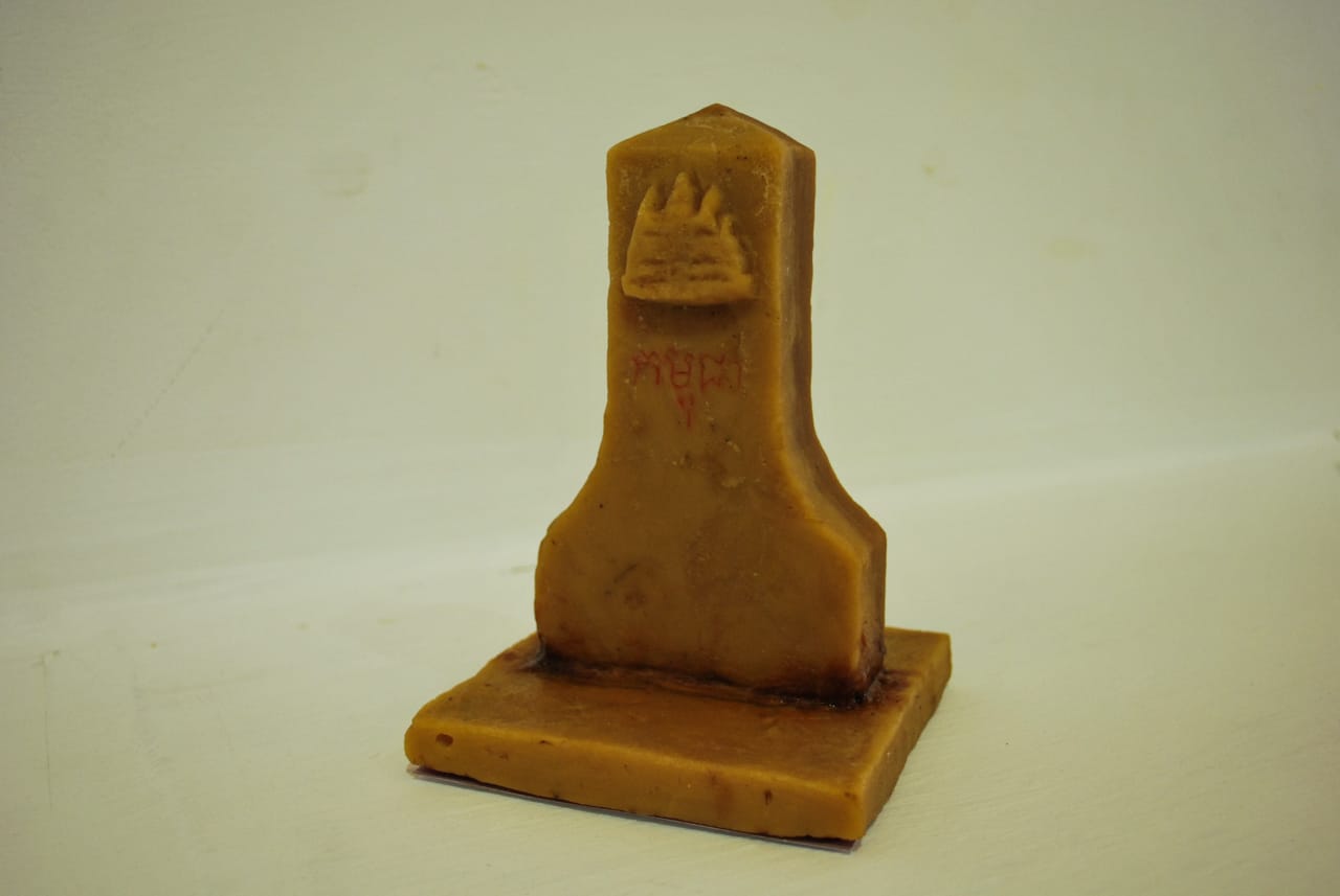 Detail of “Free Border Pole Trade,” (2016). Text translates to, "Cambodia," written in Khmer script.