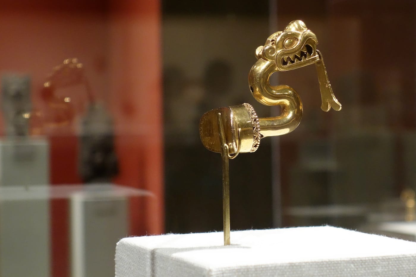Labret, Serpent with Articulated Tongue (Aztec, 13th-early 16th century), gold