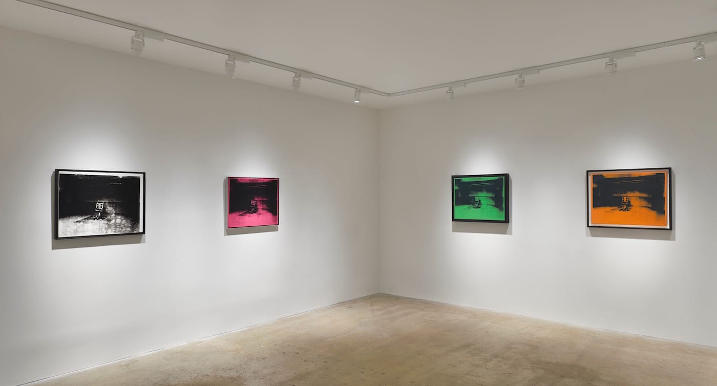 Installation view of Andy Warhol: Little Electric Chairs' at Venus Over Manhattan (courtesy VENUS New York and Andy Romer Photography)