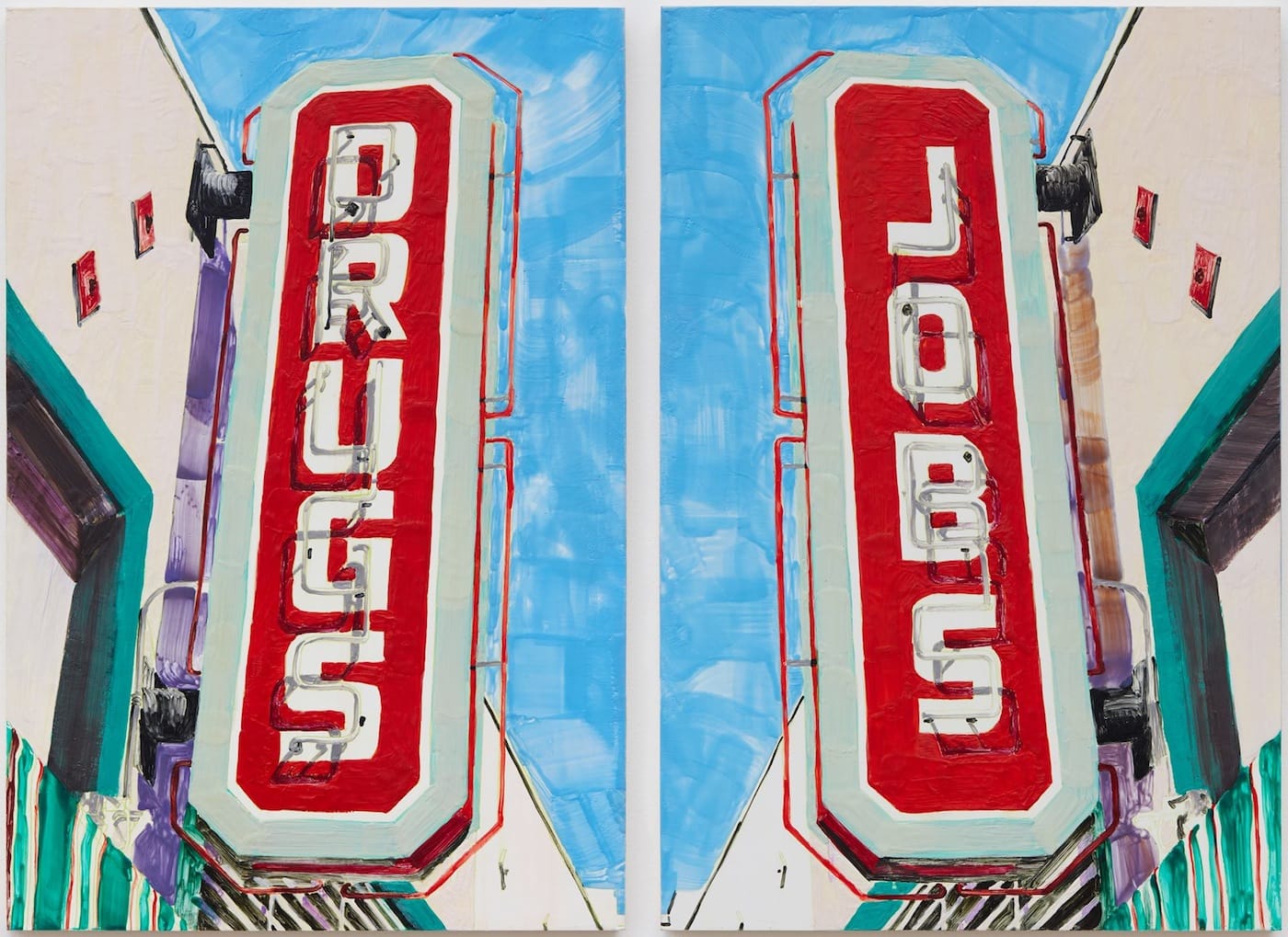 Katie Herzog with Andrew Choate, "DRUGS/JOBS" (2015), Encaustic on panel, 36 by 48 inches (via facebook)